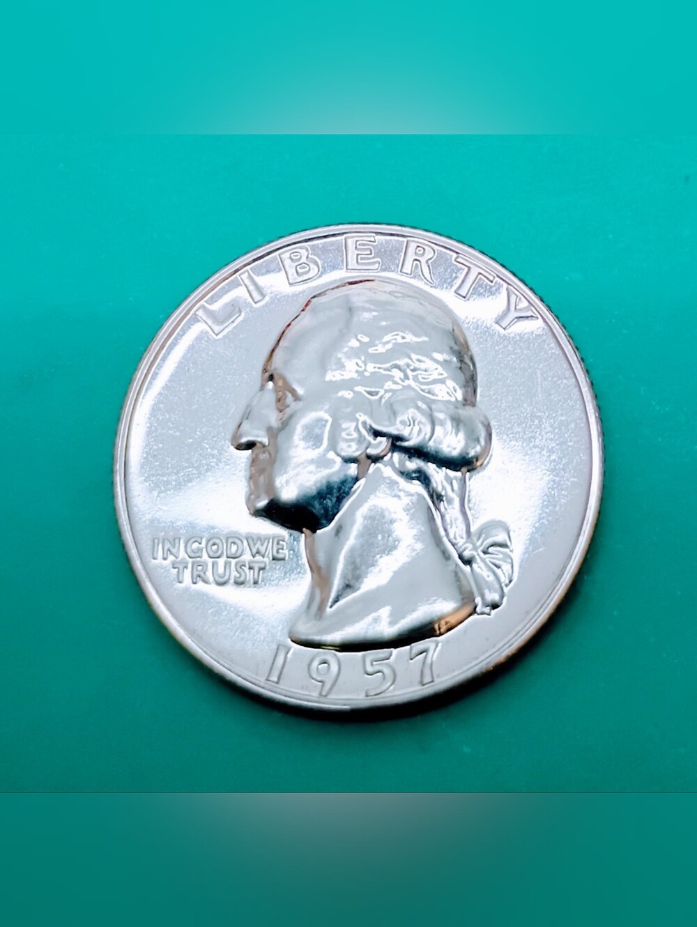 1957-P 90% Silver Brilliant Proof Washington Quarter. Great Luster. #0780pm